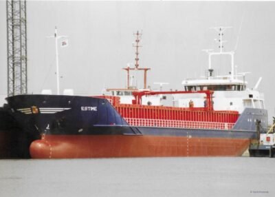 Estime moored at Frisian Shipyard Welgelegen B.V. in Harlingen