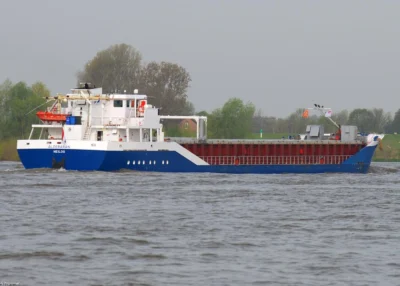 Aldebaran on river Rhine passing Tolkamer, 27-04-2008