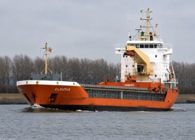 Claudia outbound Rotterdam passing Hook of Holland, 27-02-2010