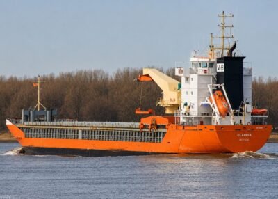 Claudia outbound Rotterdam passing Hook of Holland, 27-02-2010
