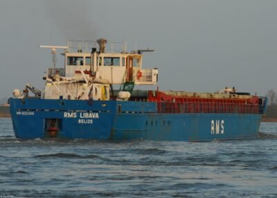 RMS Libava on river Waal passing Nijmegen, 05-04-2009