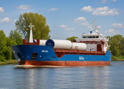 Belizia in Kiel Canal passing Breiholz, 29-05-2014