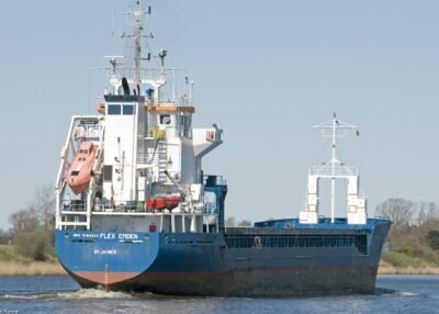 Flex Emden in Kiel Canal passing Breiholz, 08-04-2012