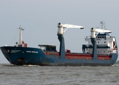 Onego Merchant on river Ems inbound Delfzijl, 29-04-2012