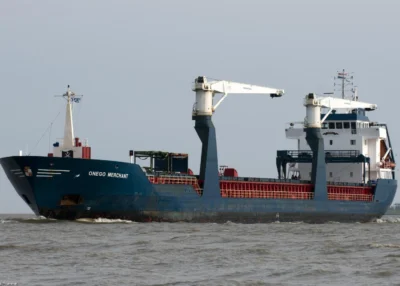Onego Merchant on river Ems inbound Delfzijl, 29-04-2012