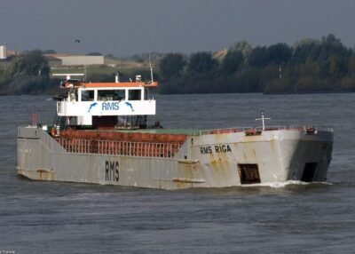RMS Riga on river Rhine passing Emmerich, 14-10-2010