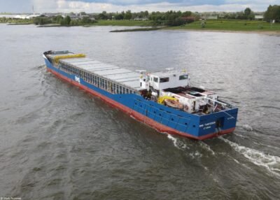 RMS Twisteden on river Rhine passing Tolkamer, 19-05-2021
