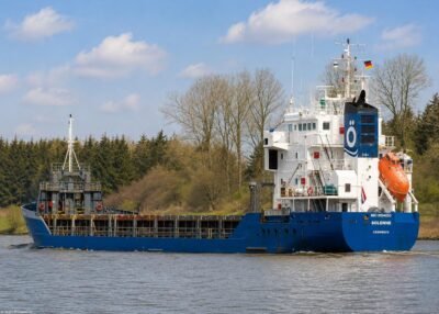 Solenne in Kiel Canal passing Burg, 10-04-2012