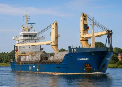 Vennendiep in Kiel Canal passing Rendsburg, 30-05-2014