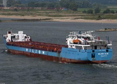 Wilson Elbe on river Waal passing Beneden Leeuwen, 24-09-2010