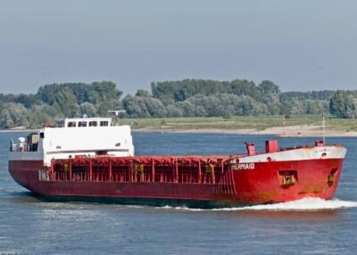 Mermaid on river Rhine passing Hönnepel, 03-10-2010