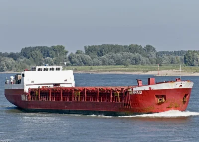 Mermaid on river Rhine passing Hönnepel, 03-10-2010