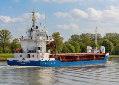 Rova Stones in Kiel Canal passing Breiholz, 15-05-2014