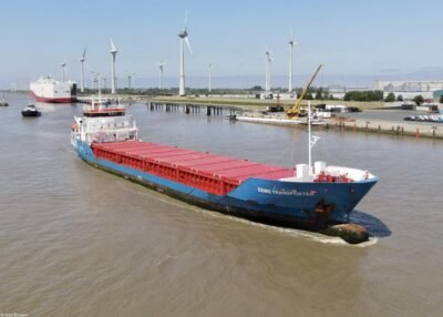 Eems Transporter on river Ems arriving in Emden, 07-06-2023