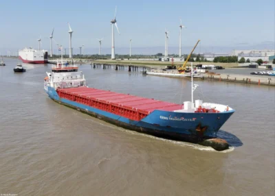 Eems Transporter on river Ems arriving in Emden, 07-06-2023