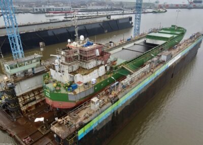 Helge during repairs at shipyard Niestern Sander in Delfzijl, 25-12-2022