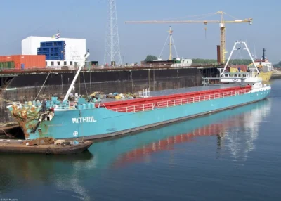 Mithril under repairs at shipyard De Schroef in Sluiskil, 17-08-2005