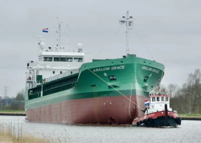 Arklow Grace passing Farmsum underway to open waters, 26-02-2024