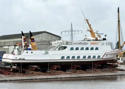 Frisia X moored at shipyard Diedrich in Oldersum, 15-03-2024