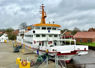 Langeoog IV moored at shipyard Diedrich in Oldersum, 15-03-2024