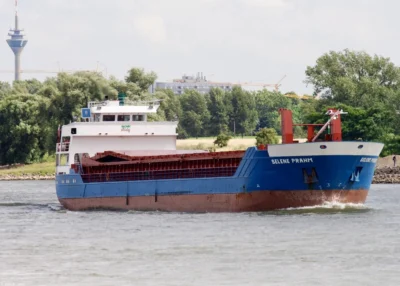 Selene Prahm on river Rhine passing Düsseldorf, 28-06-2008