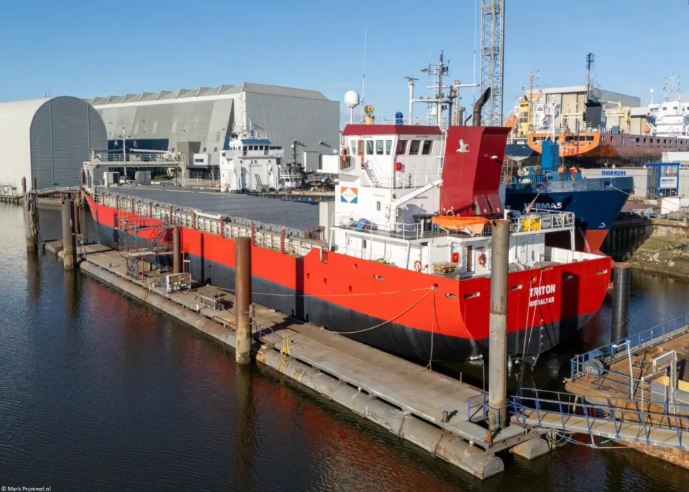 Triton moored at Damen Shiprepair B.V. in Harlingen, 19-04-2025
