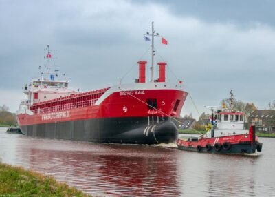 Baltic Sail passing Farmsum underway to open waters, 10-11-2025