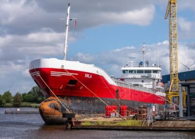 Mila moored at shipyard Niestern Sander B.V. in Delfzijl, 13-06-2026