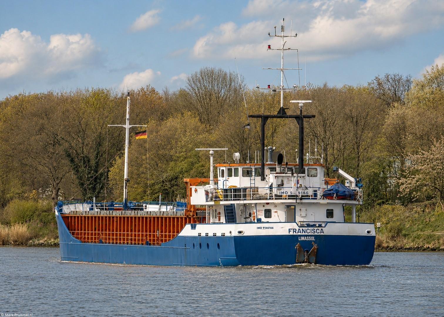 Francisca in Kiel Canal passing Landwehr, 25-04-2026 Francisca in Kiel Canal passing Landwehr, 25-04-2026